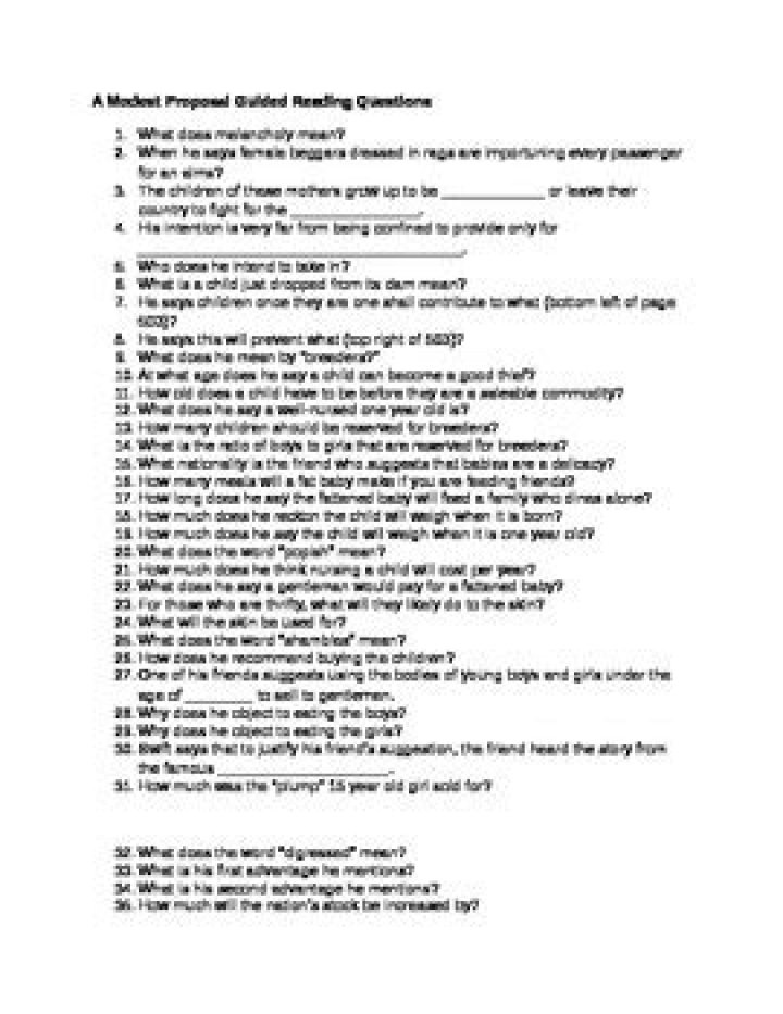A Modest Proposal Reading Quizzes