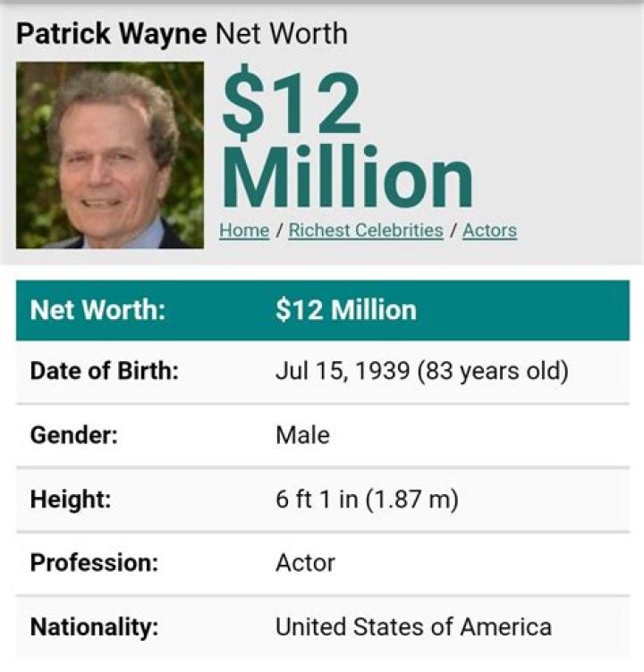 Patrick Wayne Net Worth  - Pulptastic